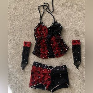 Red and black rhinestoned corset child’s dance costume